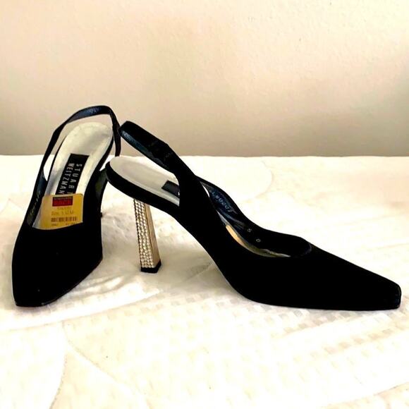 Stuart Weitzman Black Slingback Pumps with a Sparkle Spike Heel Size 5.5 - Picture 1 of 12